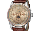 Forsining Moon Phase Shanghai Movement Rose Gold Case Brown Leather Strap Men Watch