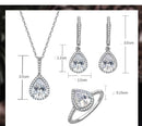 Sterling Silver Three-piece Drop Ring Necklace Earrings Set