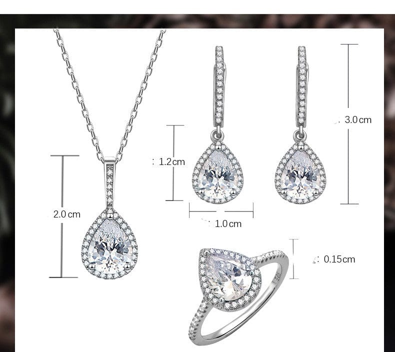 Sterling Silver Three-piece Drop Ring Necklace Earrings Set