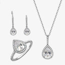 Sterling Silver Three-piece Drop Ring Necklace Earrings Set