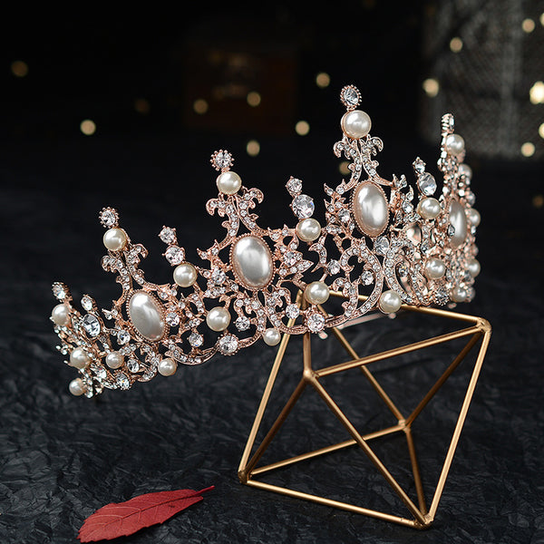 Baroque Luxury Silver Plated Crystal Pearls Bridal