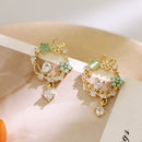 Flower Leaf Transfer Beads Zircon Ear Ring